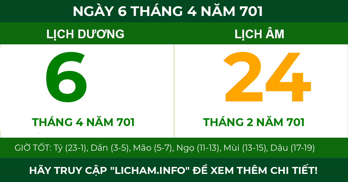 lịch âm ngày 6 tháng 4 năm 701