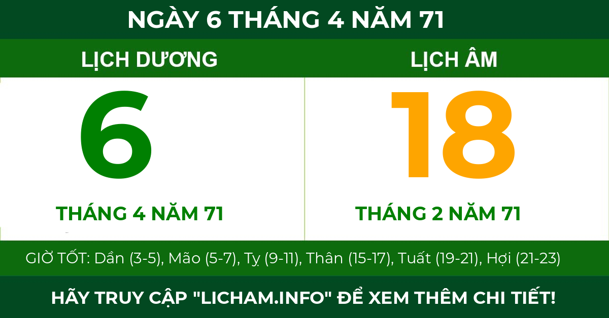 lịch âm ngày 6 tháng 4 năm 71