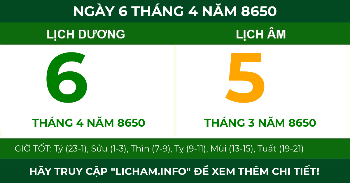lịch âm ngày 6 tháng 4 năm 8650