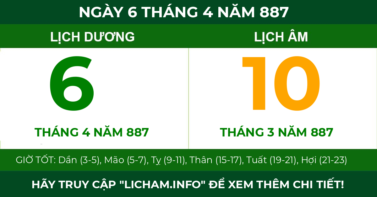 lịch âm ngày 6 tháng 4 năm 887