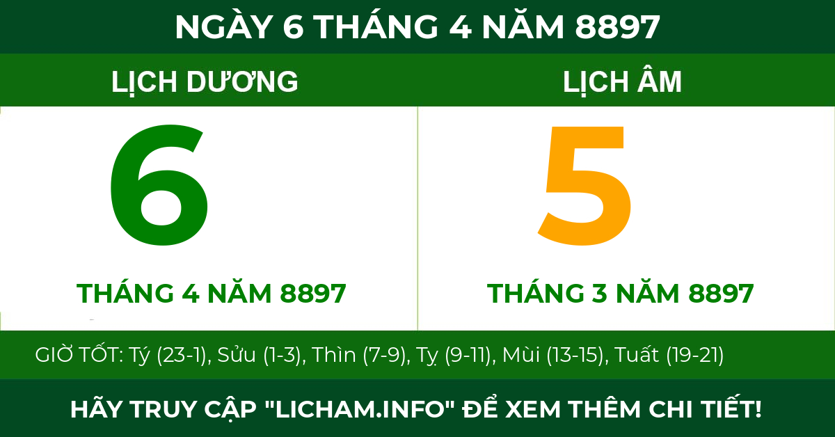 lịch âm ngày 6 tháng 4 năm 8897