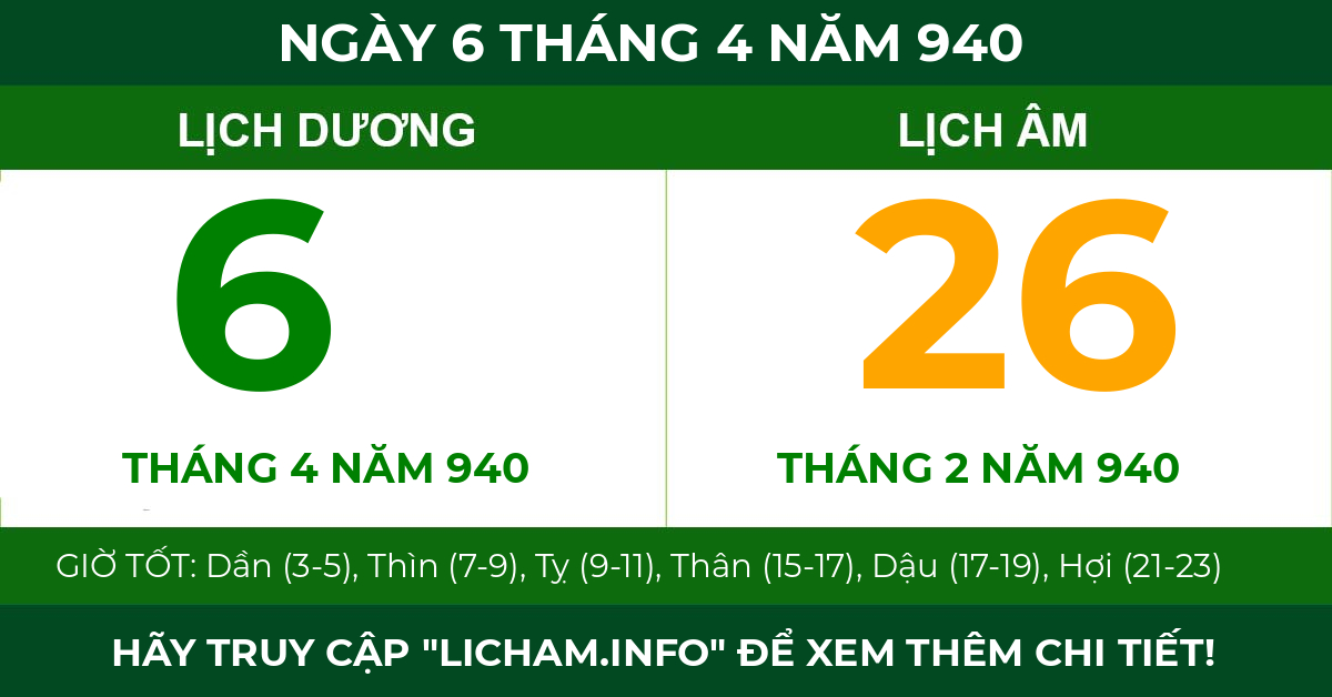 lịch âm ngày 6 tháng 4 năm 940