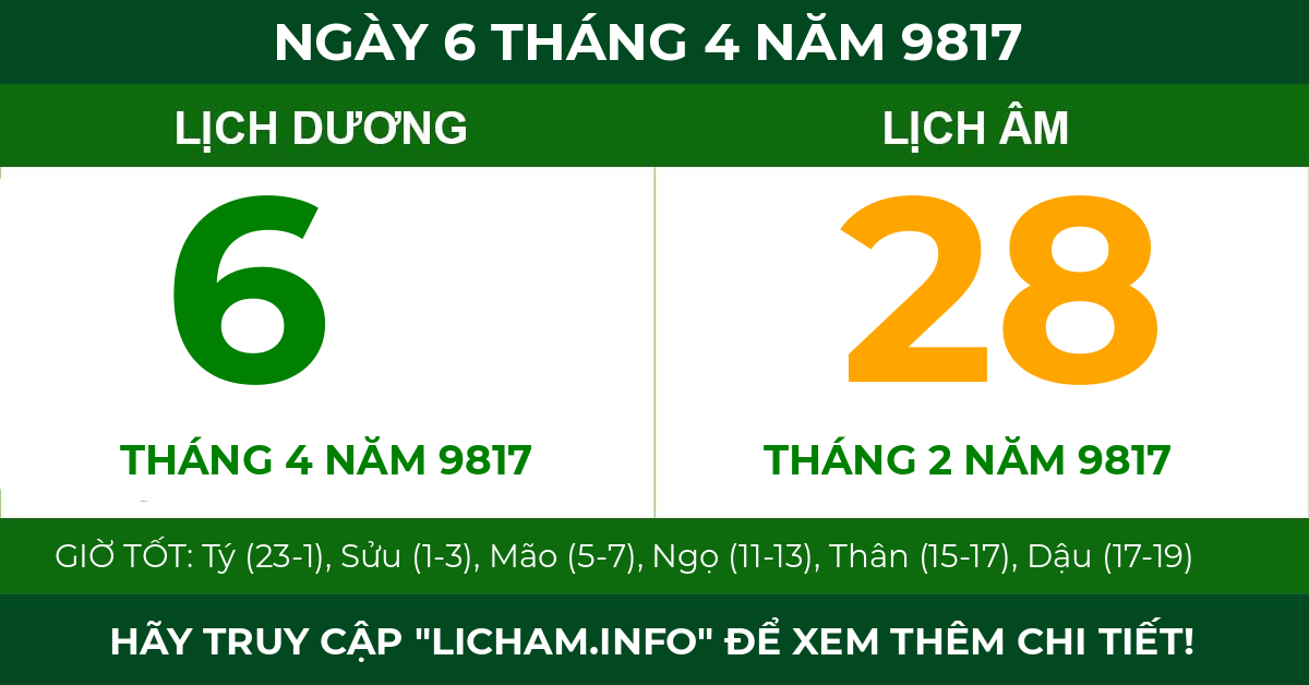 lịch âm ngày 6 tháng 4 năm 9817