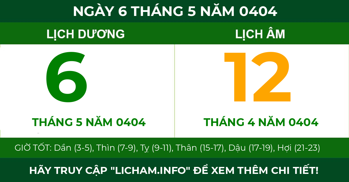 lịch âm ngày 6 tháng 5 năm 0404