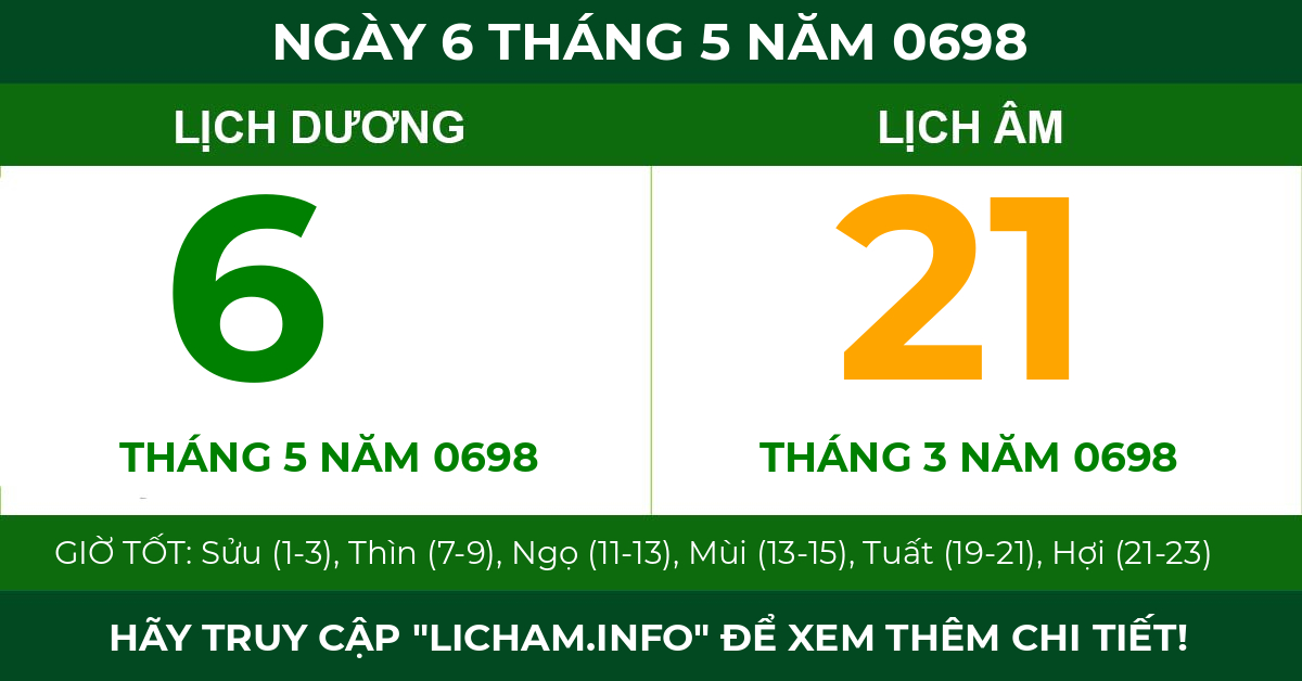 lịch âm ngày 6 tháng 5 năm 0698