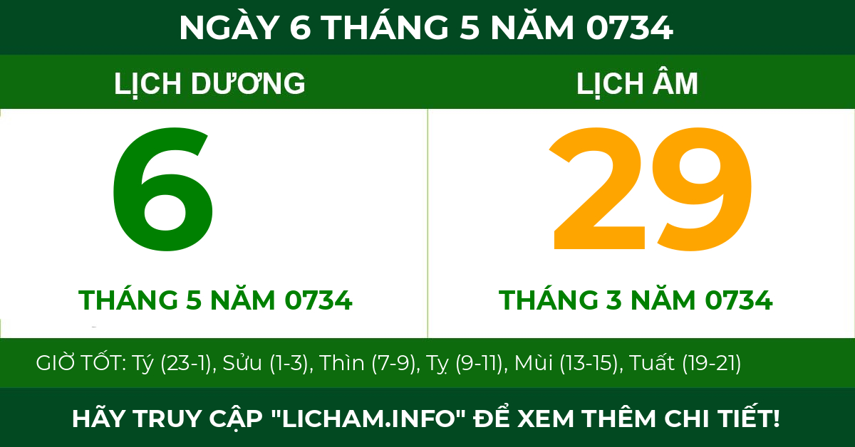 lịch âm ngày 6 tháng 5 năm 0734