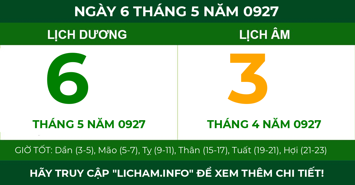 lịch âm ngày 6 tháng 5 năm 0927