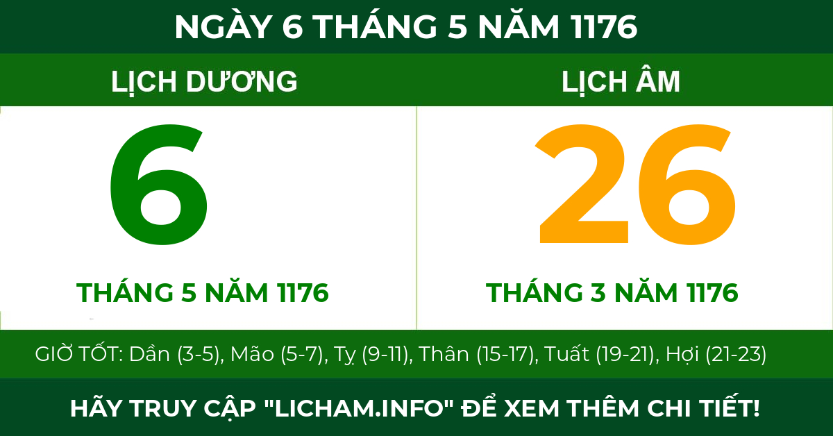 lịch âm ngày 6 tháng 5 năm 1176