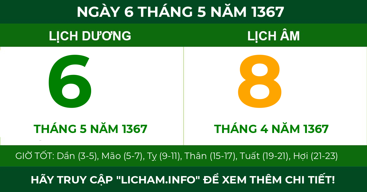 lịch âm ngày 6 tháng 5 năm 1367