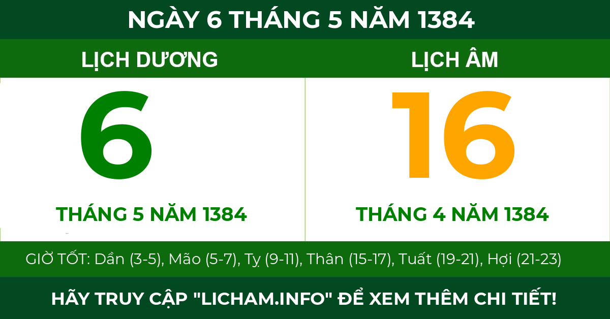 lịch âm ngày 6 tháng 5 năm 1384