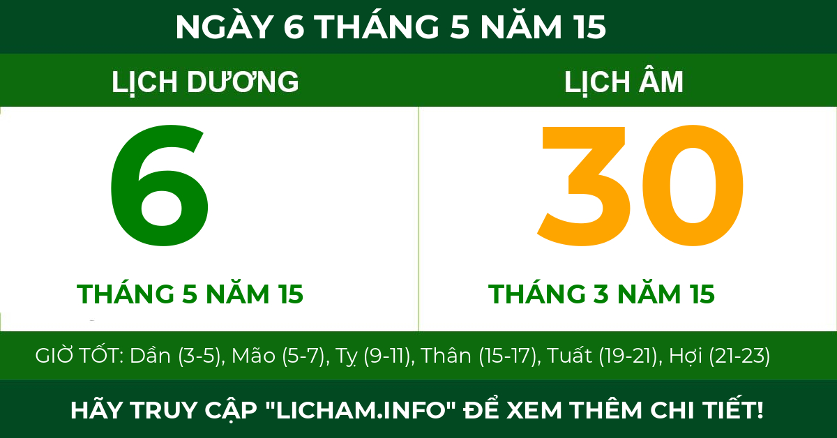lịch âm ngày 6 tháng 5 năm 15