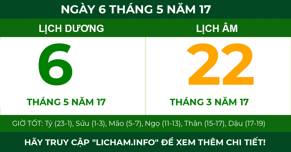 lịch âm ngày 6 tháng 5 năm 17