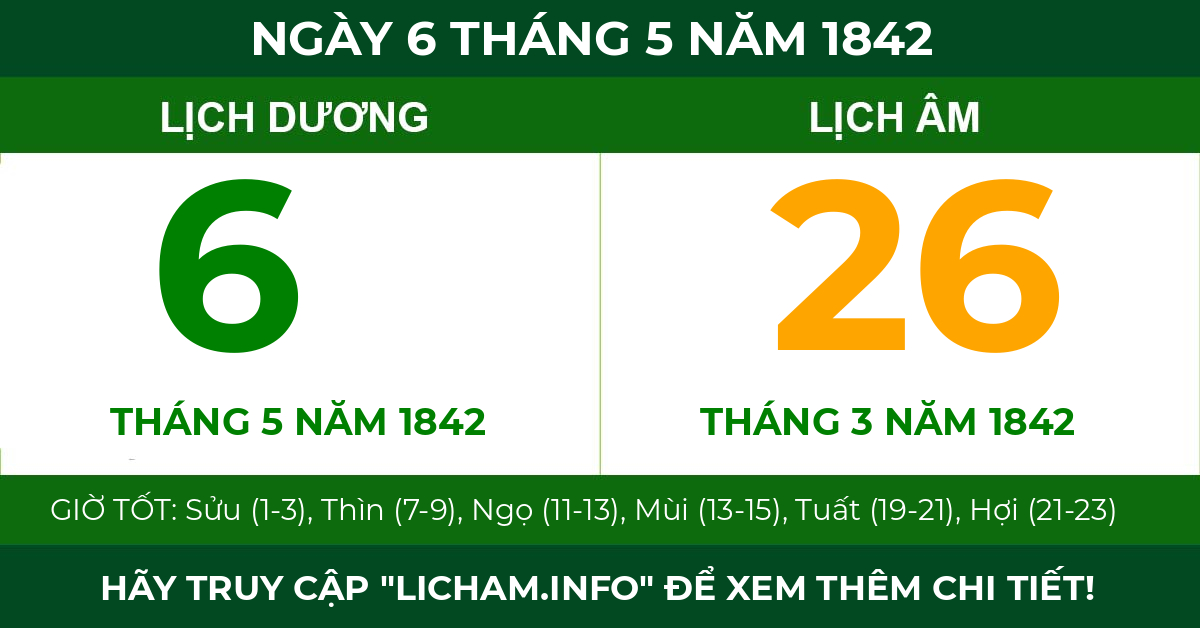 lịch âm ngày 6 tháng 5 năm 1842