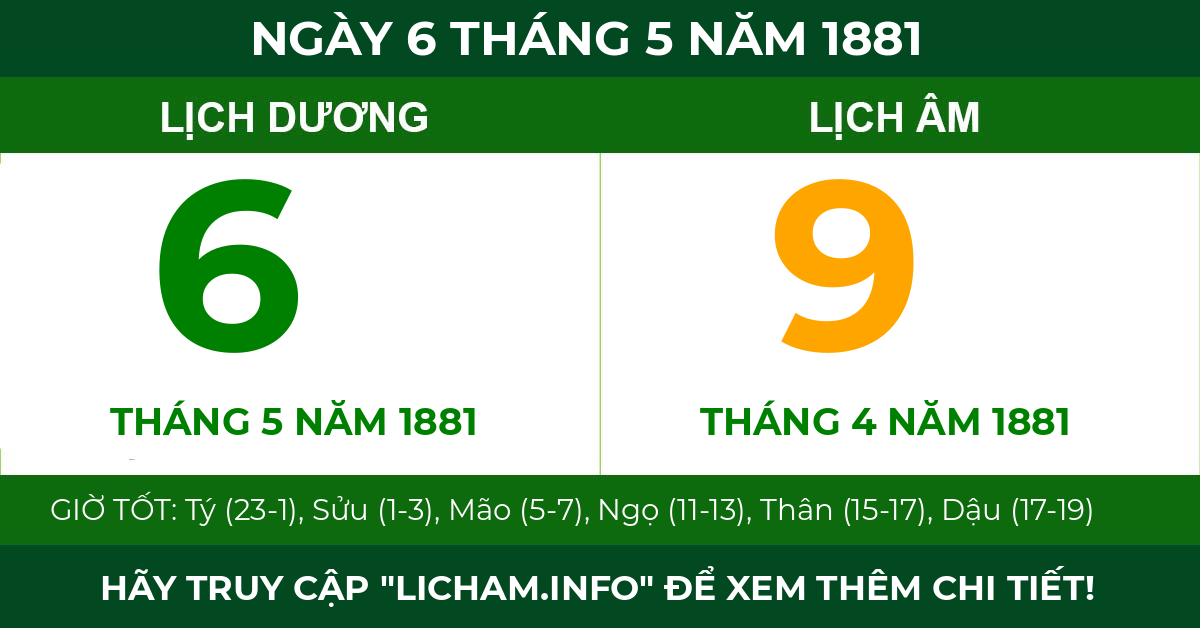 lịch âm ngày 6 tháng 5 năm 1881