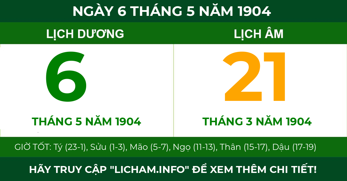 lịch âm ngày 6 tháng 5 năm 1904