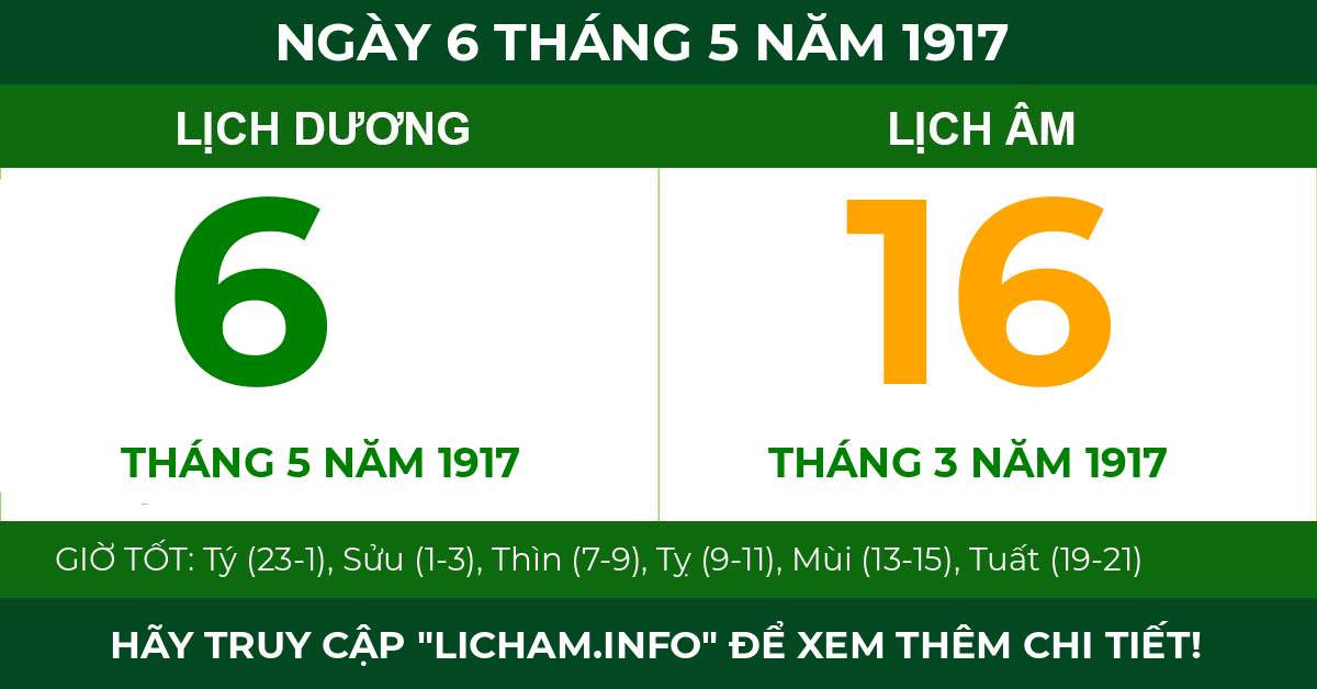 lịch âm ngày 6 tháng 5 năm 1917