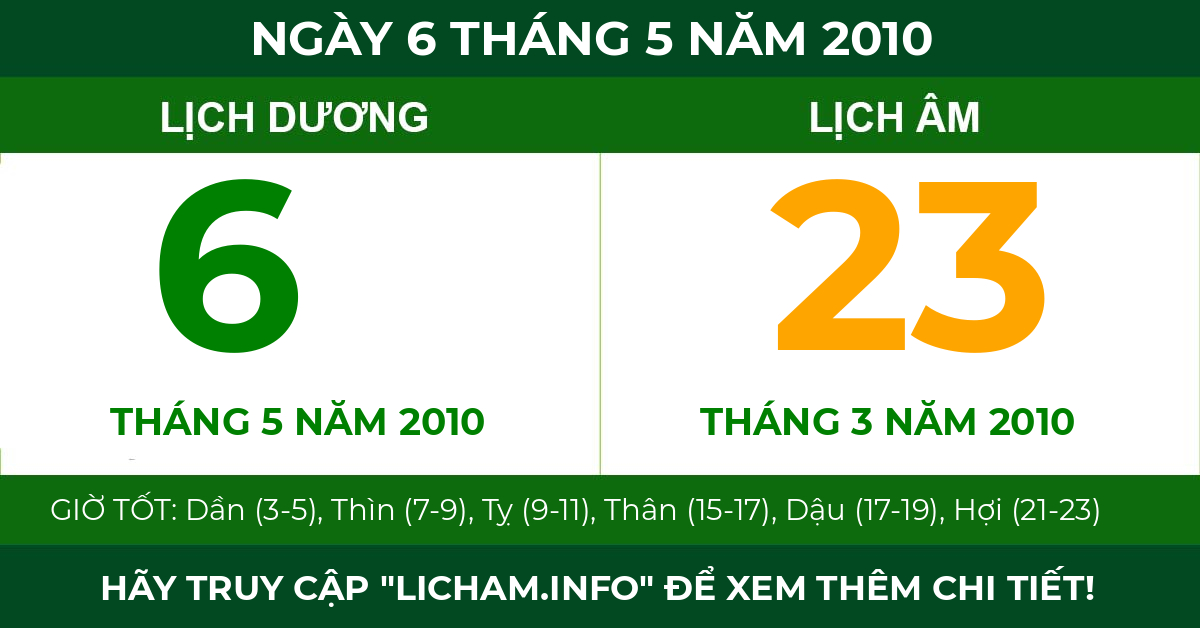 lịch âm ngày 6 tháng 5 năm 2010
