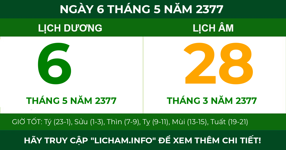 lịch âm ngày 6 tháng 5 năm 2377