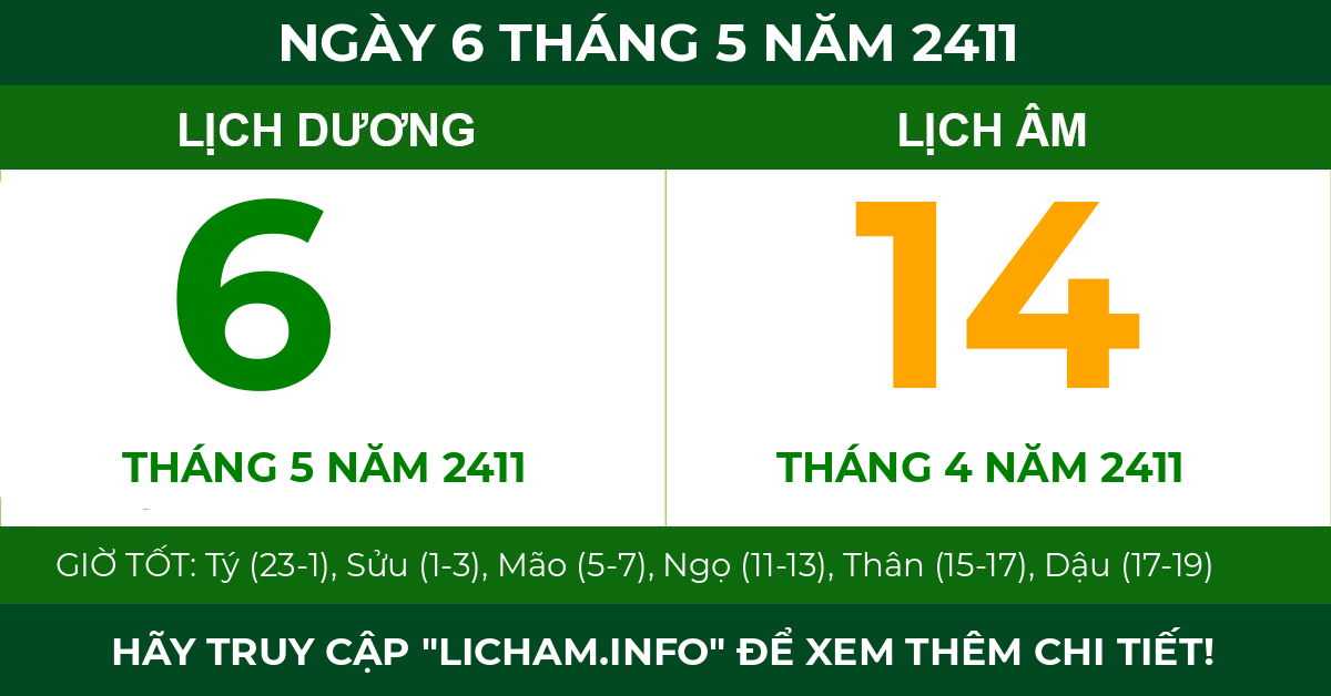 lịch âm ngày 6 tháng 5 năm 2411