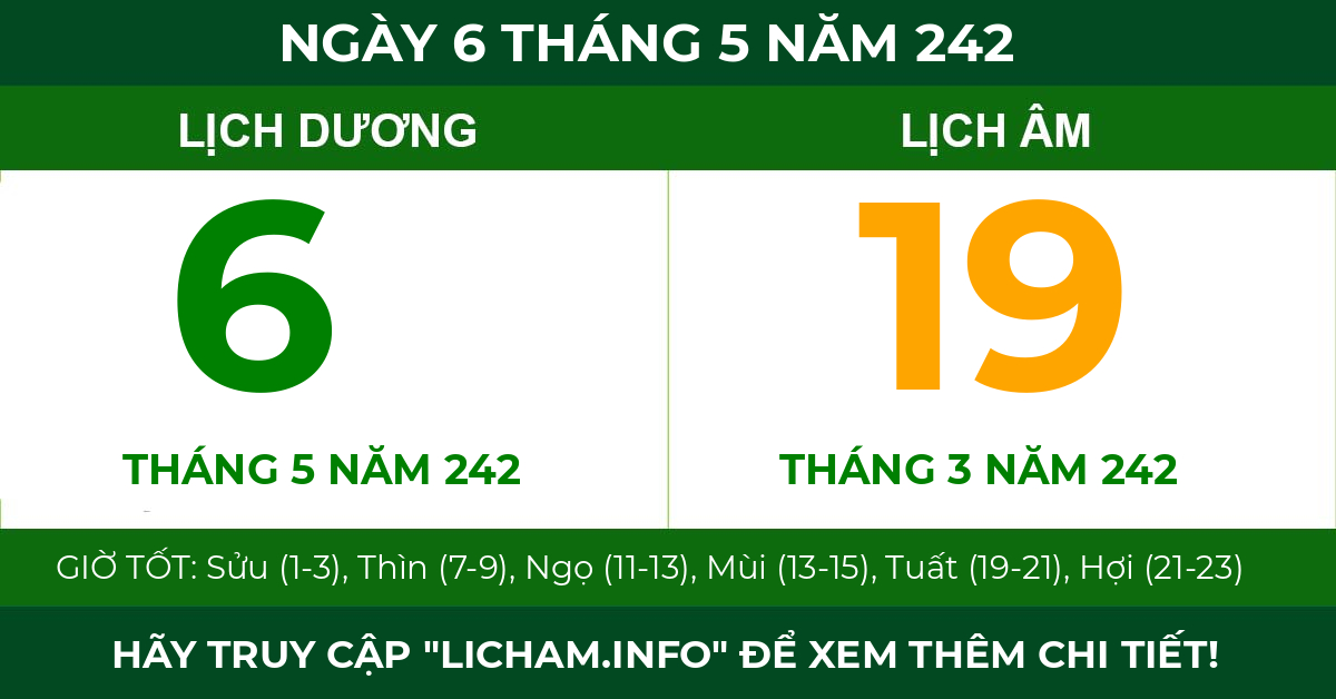 lịch âm ngày 6 tháng 5 năm 242