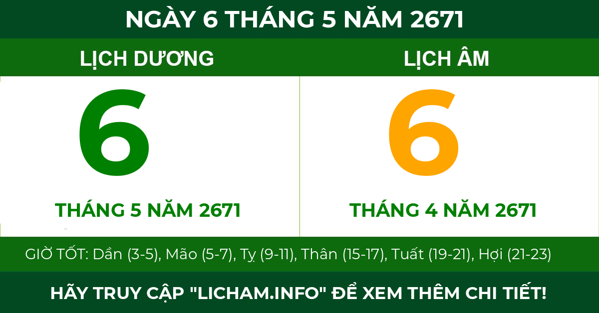 lịch âm ngày 6 tháng 5 năm 2671