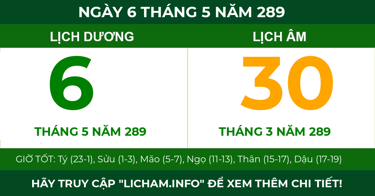 lịch âm ngày 6 tháng 5 năm 289