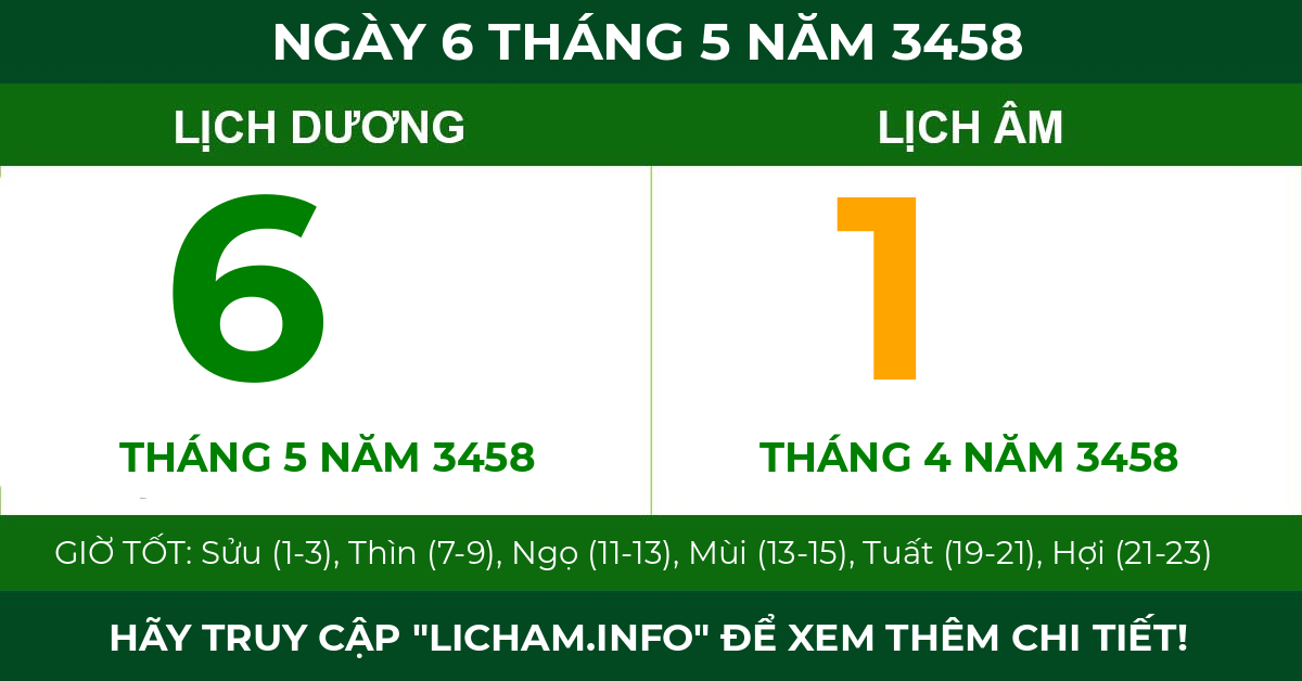 lịch âm ngày 6 tháng 5 năm 3458