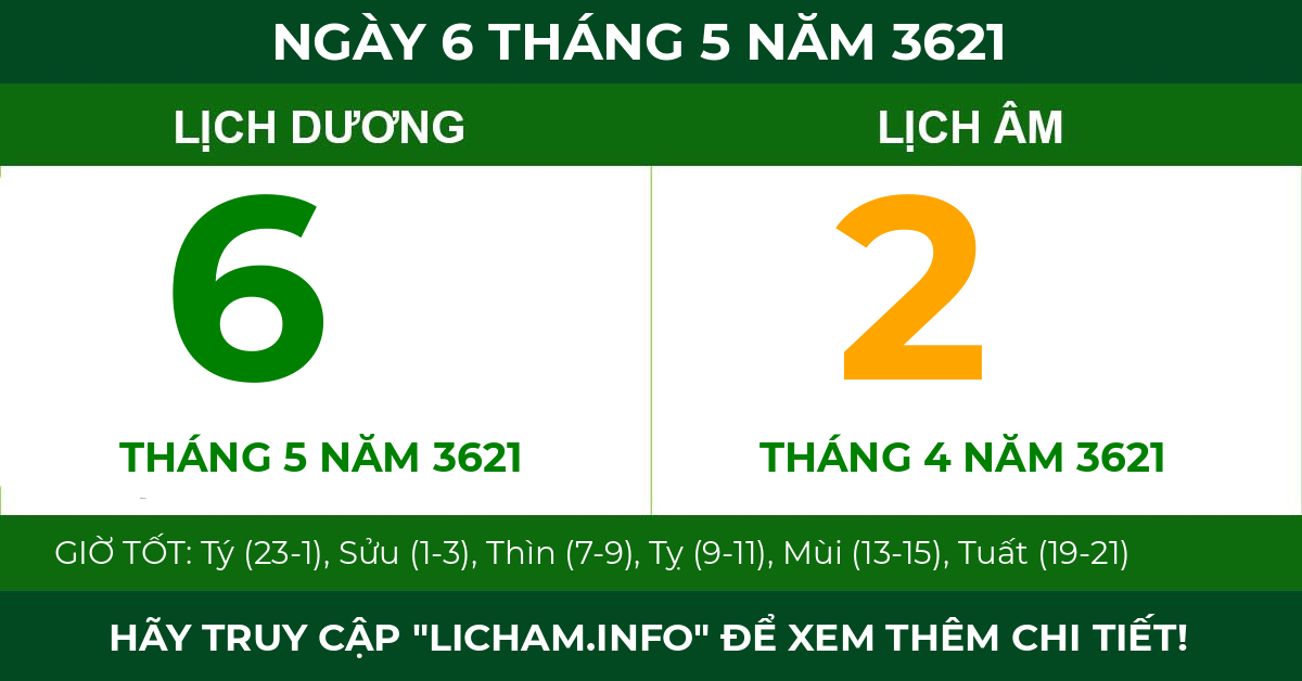 lịch âm ngày 6 tháng 5 năm 3621