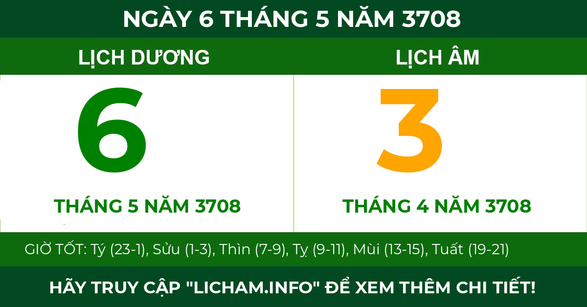 lịch âm ngày 6 tháng 5 năm 3708