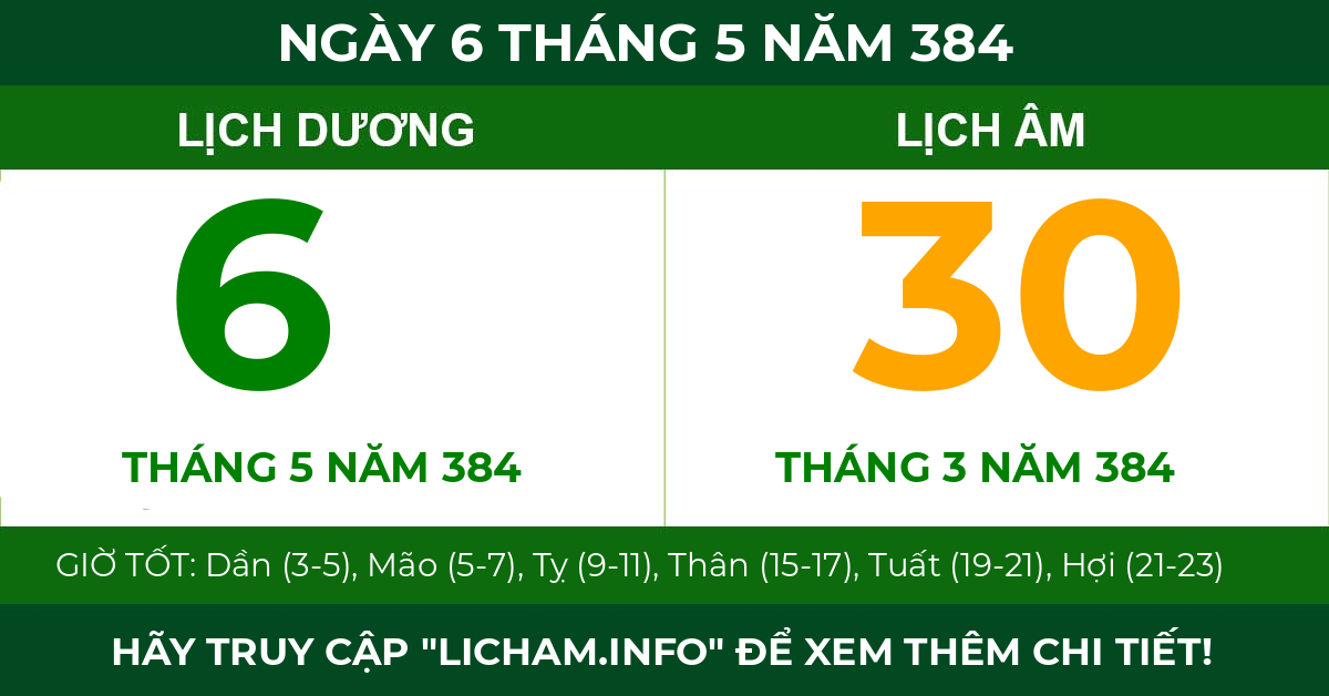 lịch âm ngày 6 tháng 5 năm 384