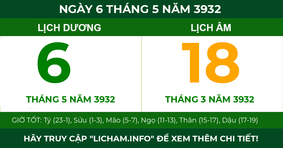 lịch âm ngày 6 tháng 5 năm 3932