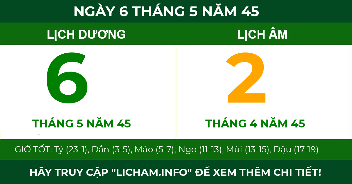 lịch âm ngày 6 tháng 5 năm 45