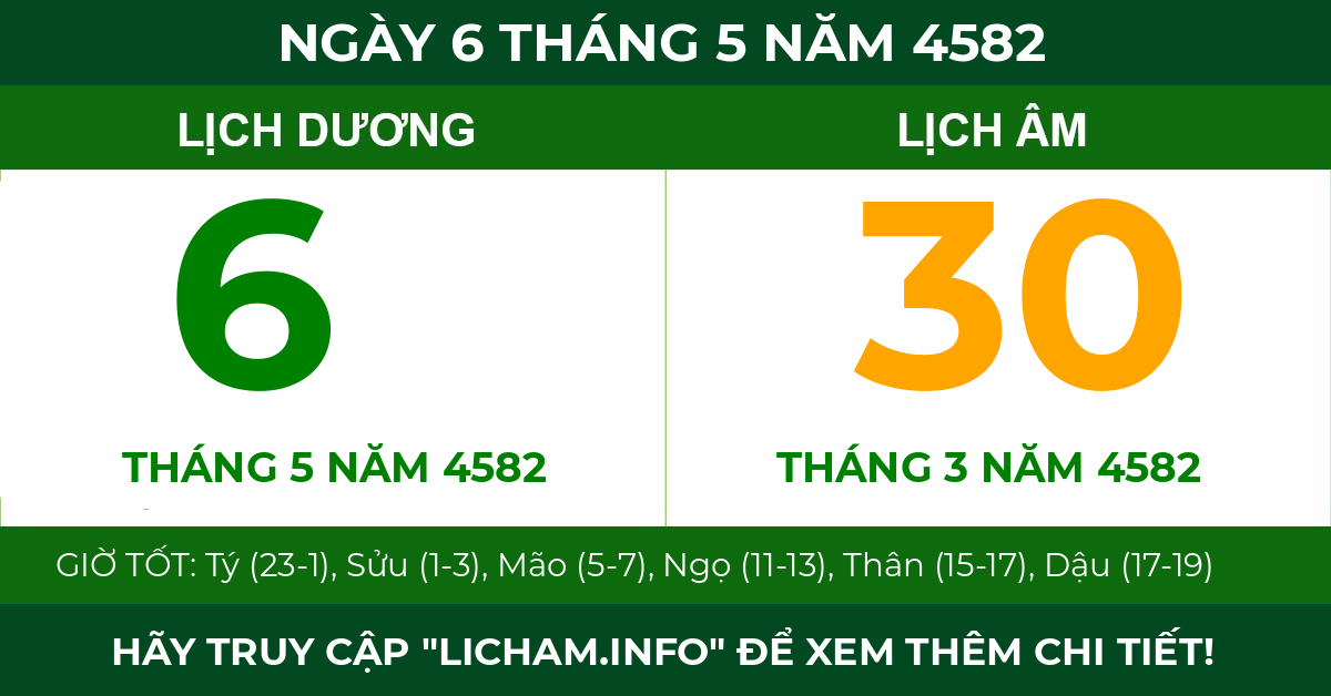 lịch âm ngày 6 tháng 5 năm 4582