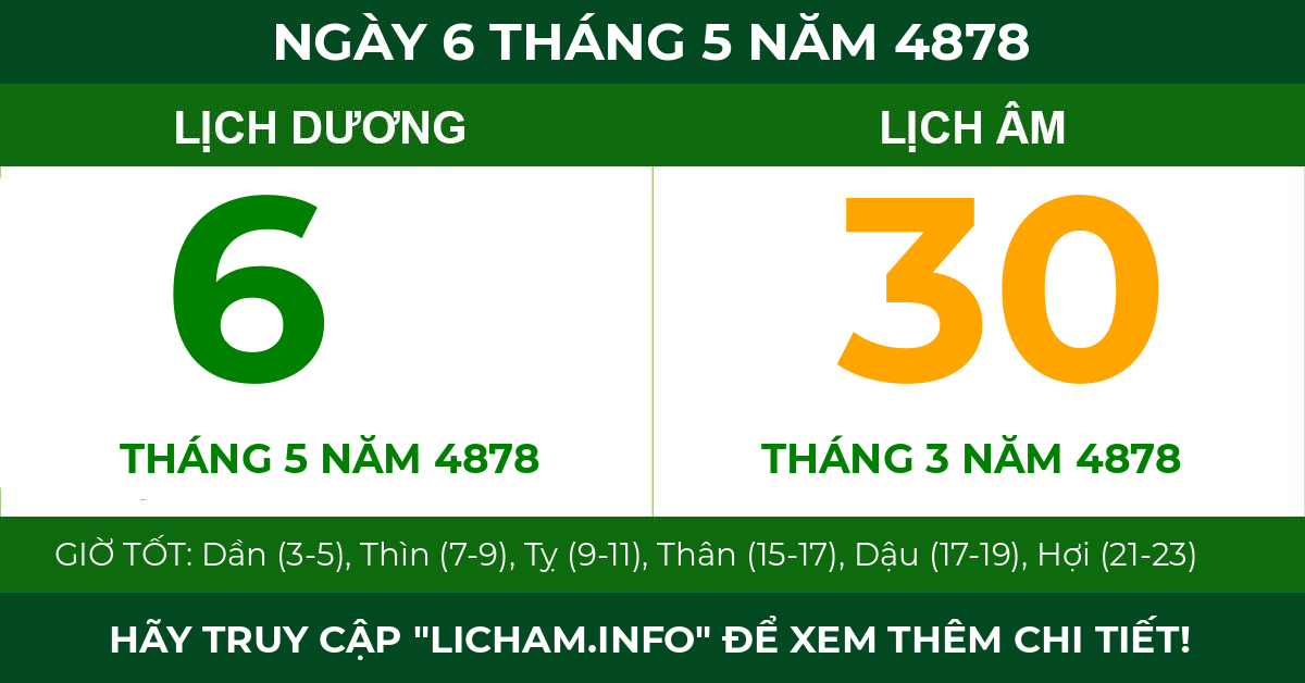 lịch âm ngày 6 tháng 5 năm 4878