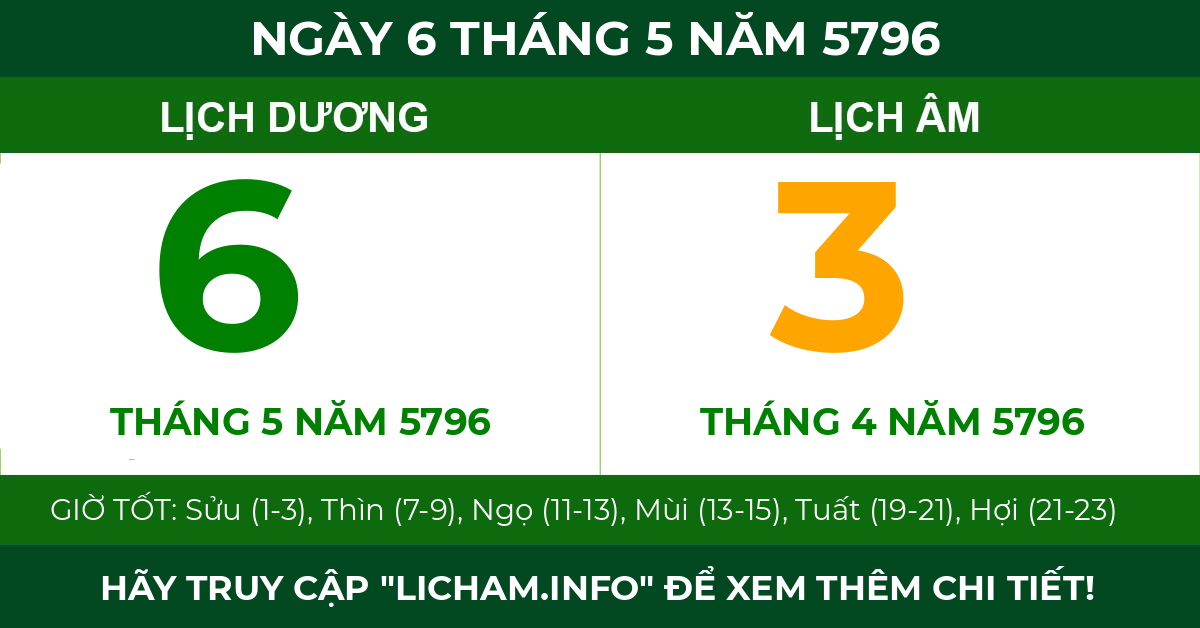 lịch âm ngày 6 tháng 5 năm 5796