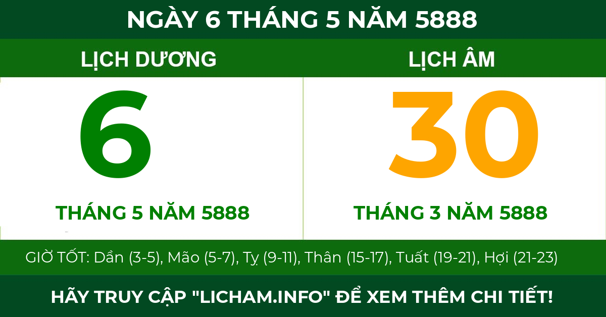 lịch âm ngày 6 tháng 5 năm 5888