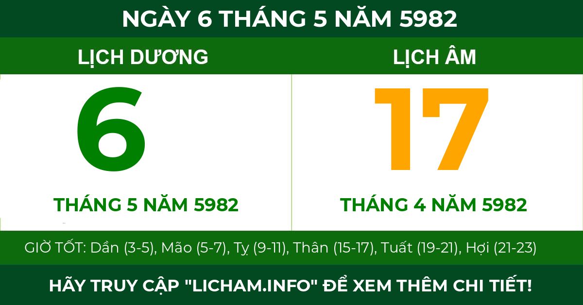 lịch âm ngày 6 tháng 5 năm 5982