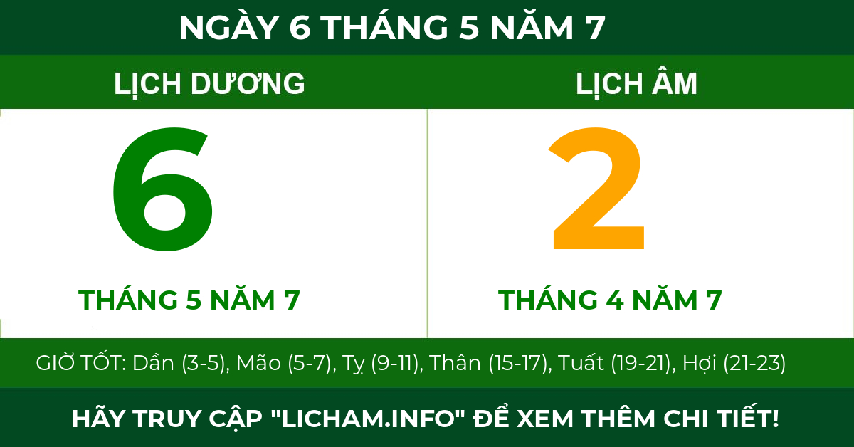lịch âm ngày 6 tháng 5 năm 7