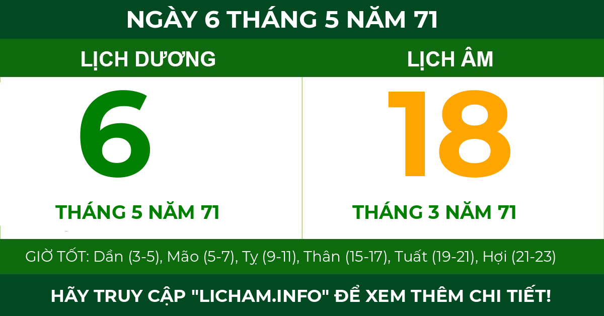 lịch âm ngày 6 tháng 5 năm 71