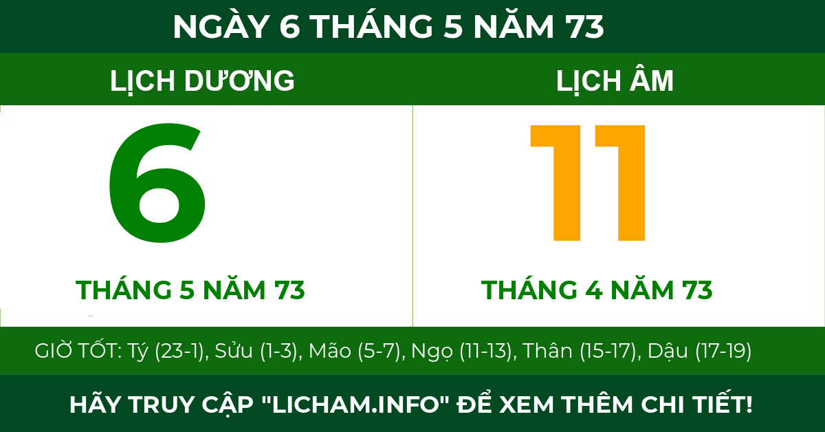 lịch âm ngày 6 tháng 5 năm 73