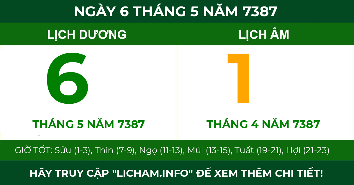 lịch âm ngày 6 tháng 5 năm 7387