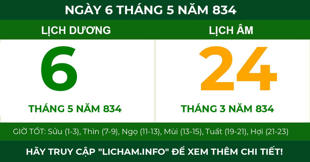 lịch âm ngày 6 tháng 5 năm 834