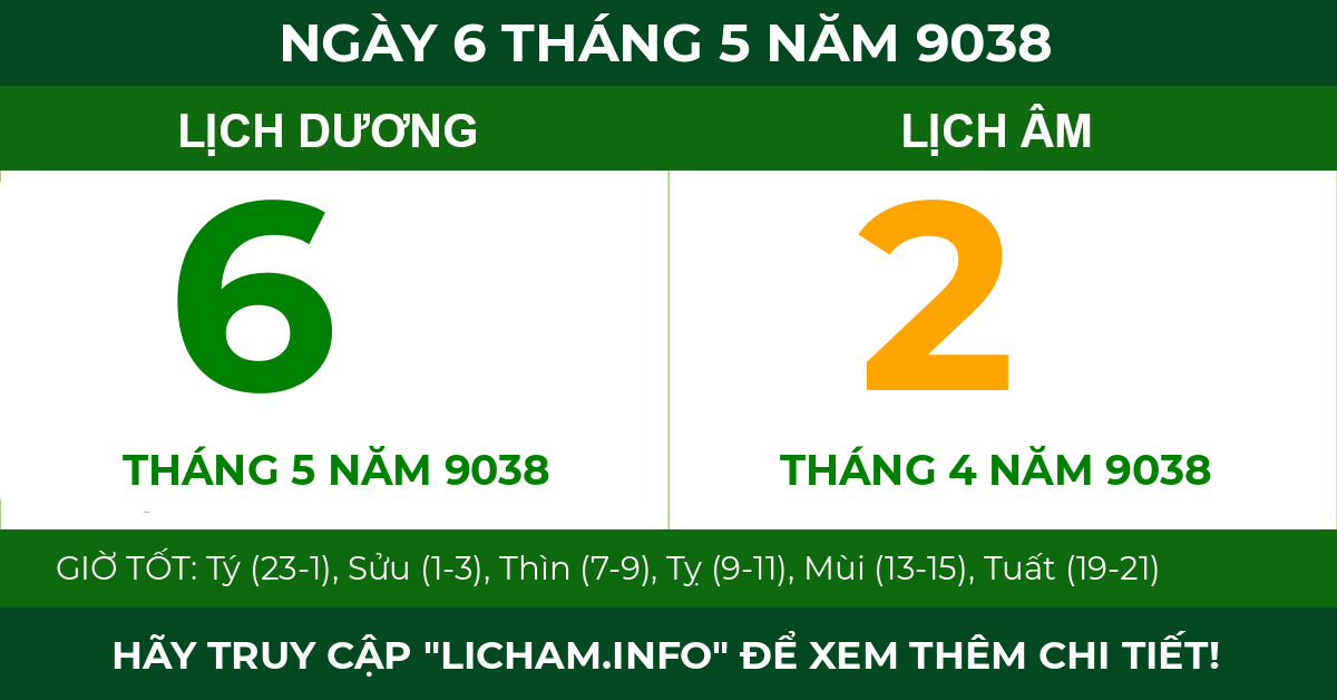 lịch âm ngày 6 tháng 5 năm 9038