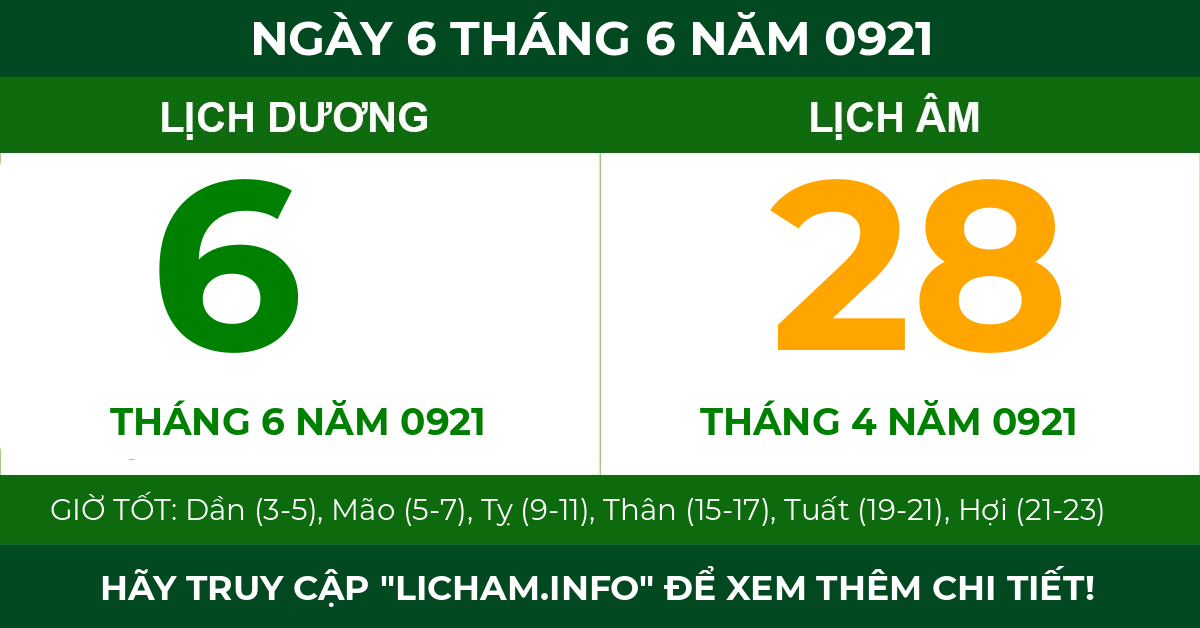lịch âm ngày 6 tháng 6 năm 0921
