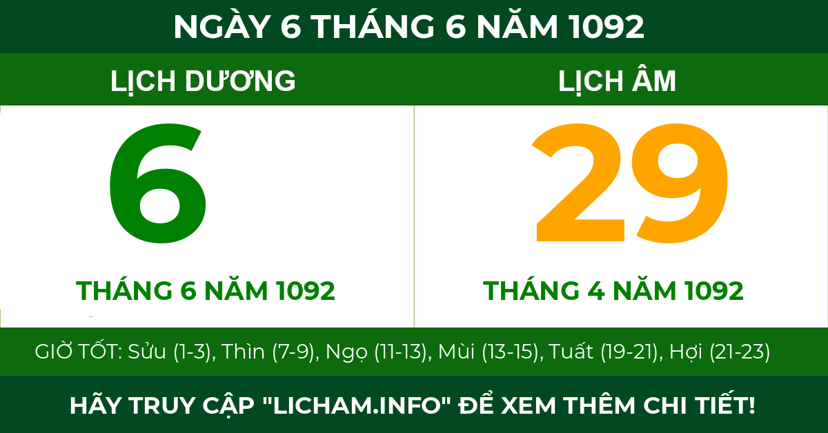 lịch âm ngày 6 tháng 6 năm 1092