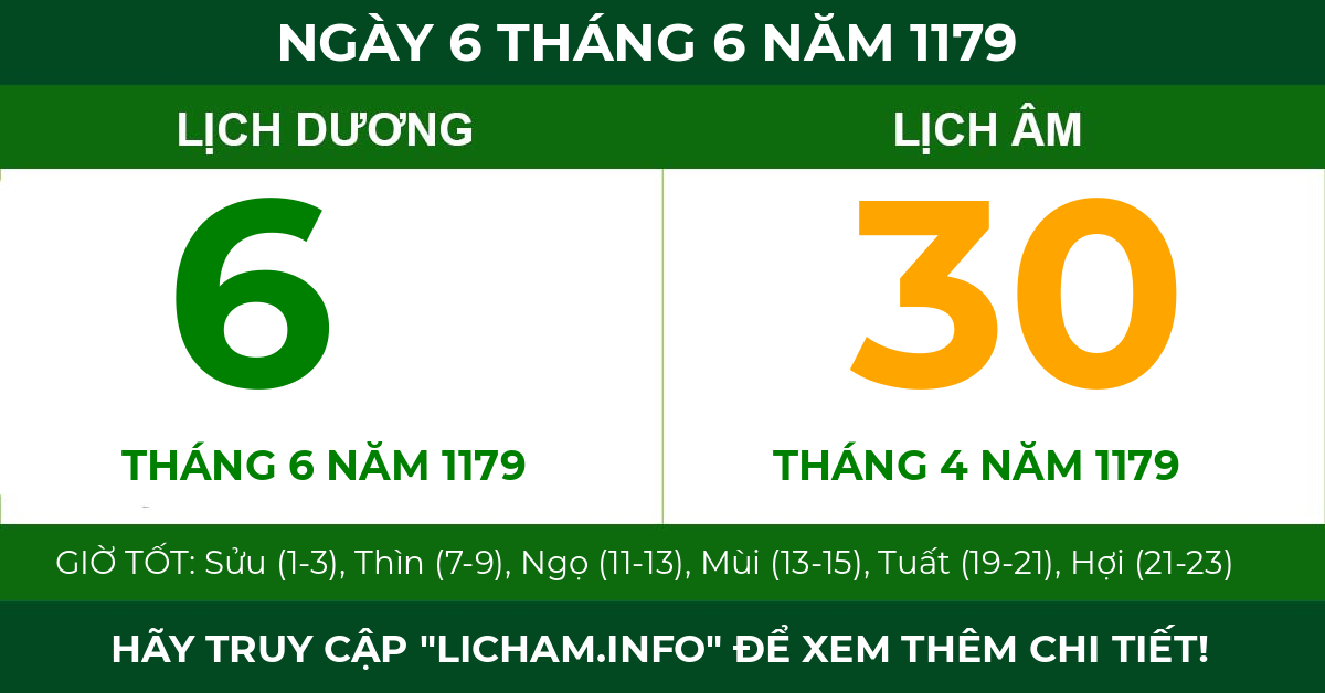 lịch âm ngày 6 tháng 6 năm 1179