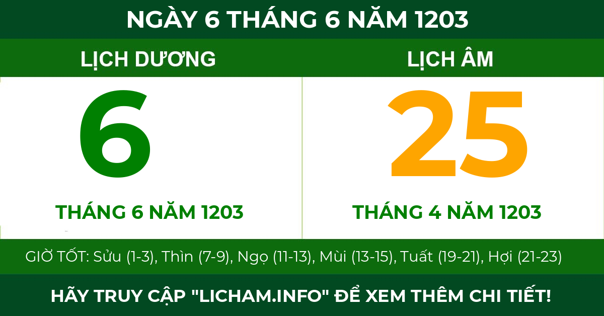 lịch âm ngày 6 tháng 6 năm 1203