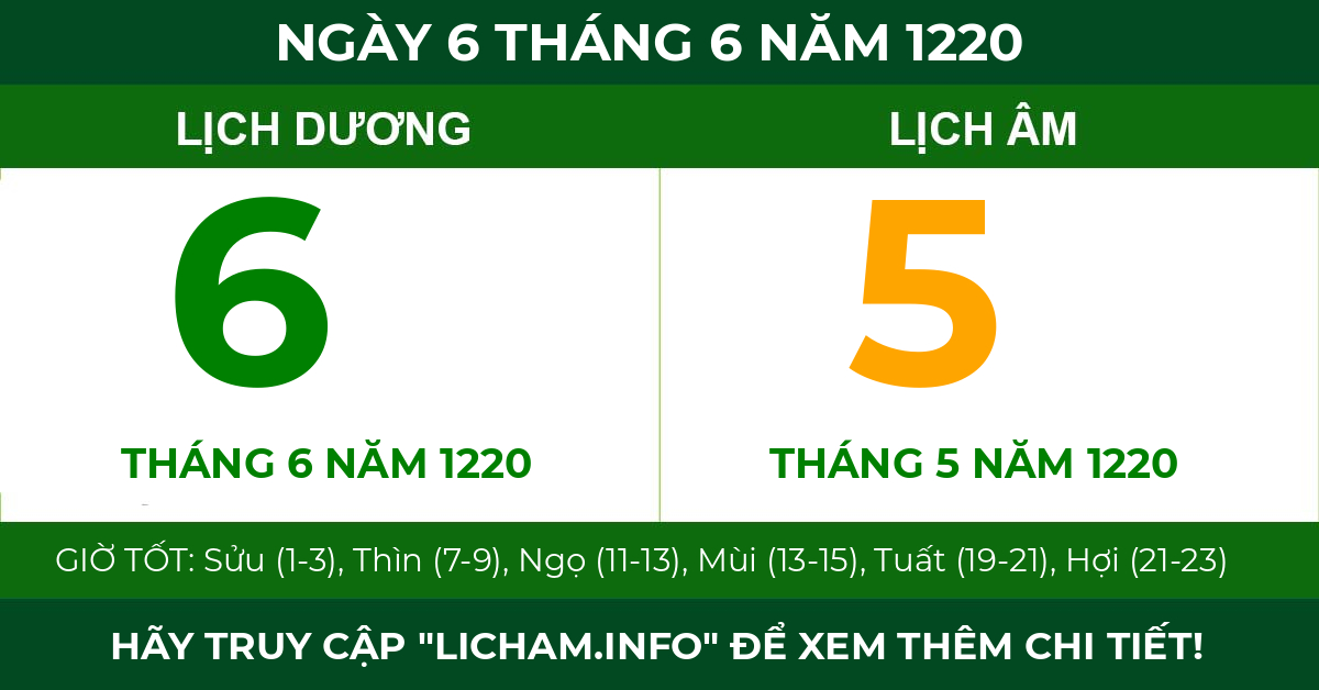 lịch âm ngày 6 tháng 6 năm 1220