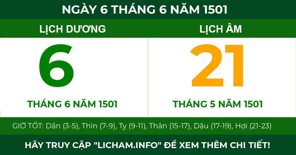 lịch âm ngày 6 tháng 6 năm 1501