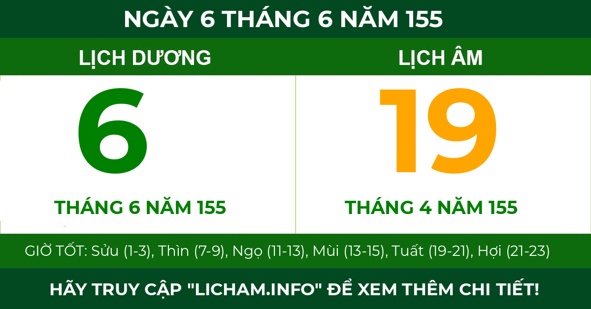 lịch âm ngày 6 tháng 6 năm 155
